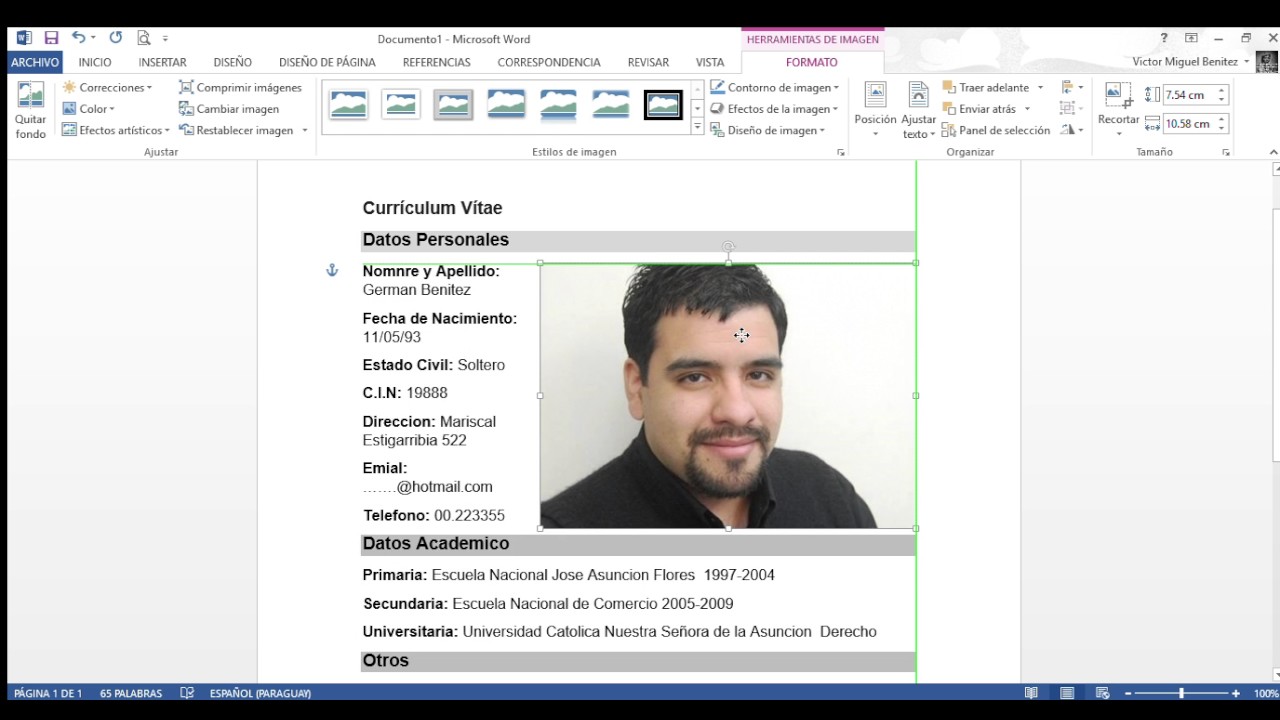 Ponerle Foto a un Curriculum Vitae YouTube