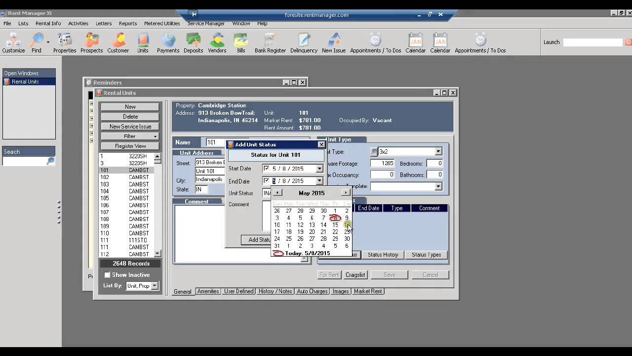 Down Unit Status in Rent Manager