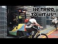 ANGRY FORKLIFT DRIVER CHASES KIDS ON BIKES!!