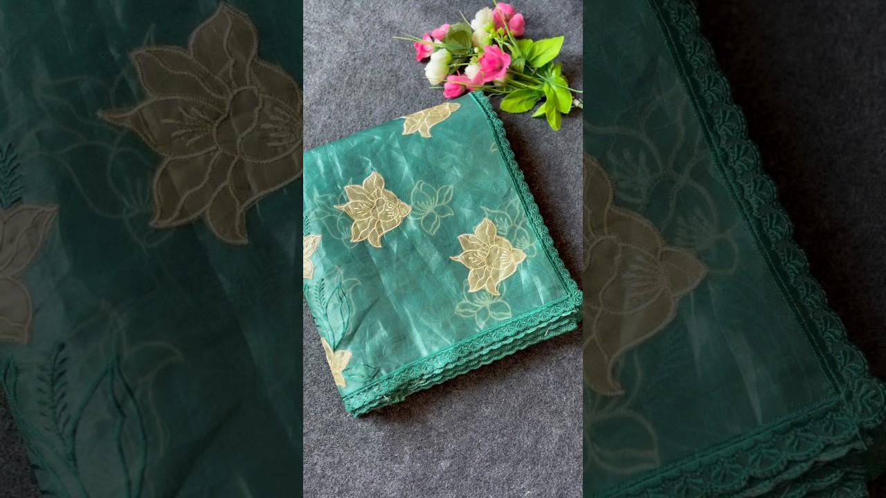 Pure Oris Silk Lotus Embroidery Designer Saree