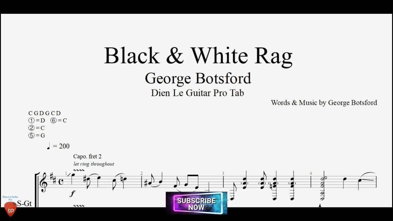 Black and White Rag for Guitar Tutorial with TABs - YouTube