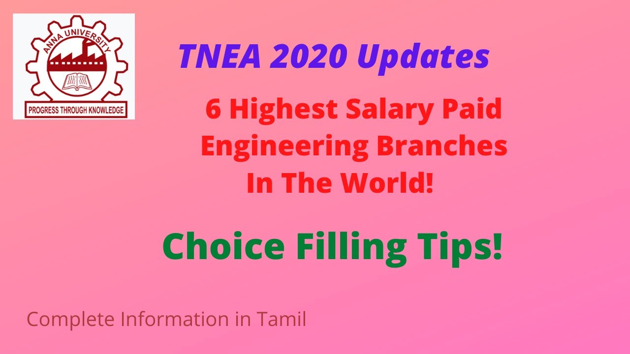 TNEA 2020 Choice Filling Tips|SIX Highest Salary Paid Engineering Branches In The World!|In Tamil
