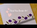 Corner Floral Border on paper💜🌿 | Black Pen &amp; Purple Water brush Art