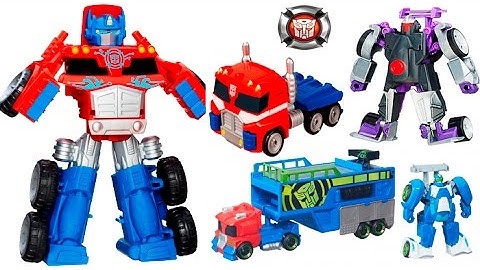 Transformers Rescue Bots Toys Giant Optimus Prime Robot to Truck, Morbot Race Car, Blurr and Trailer