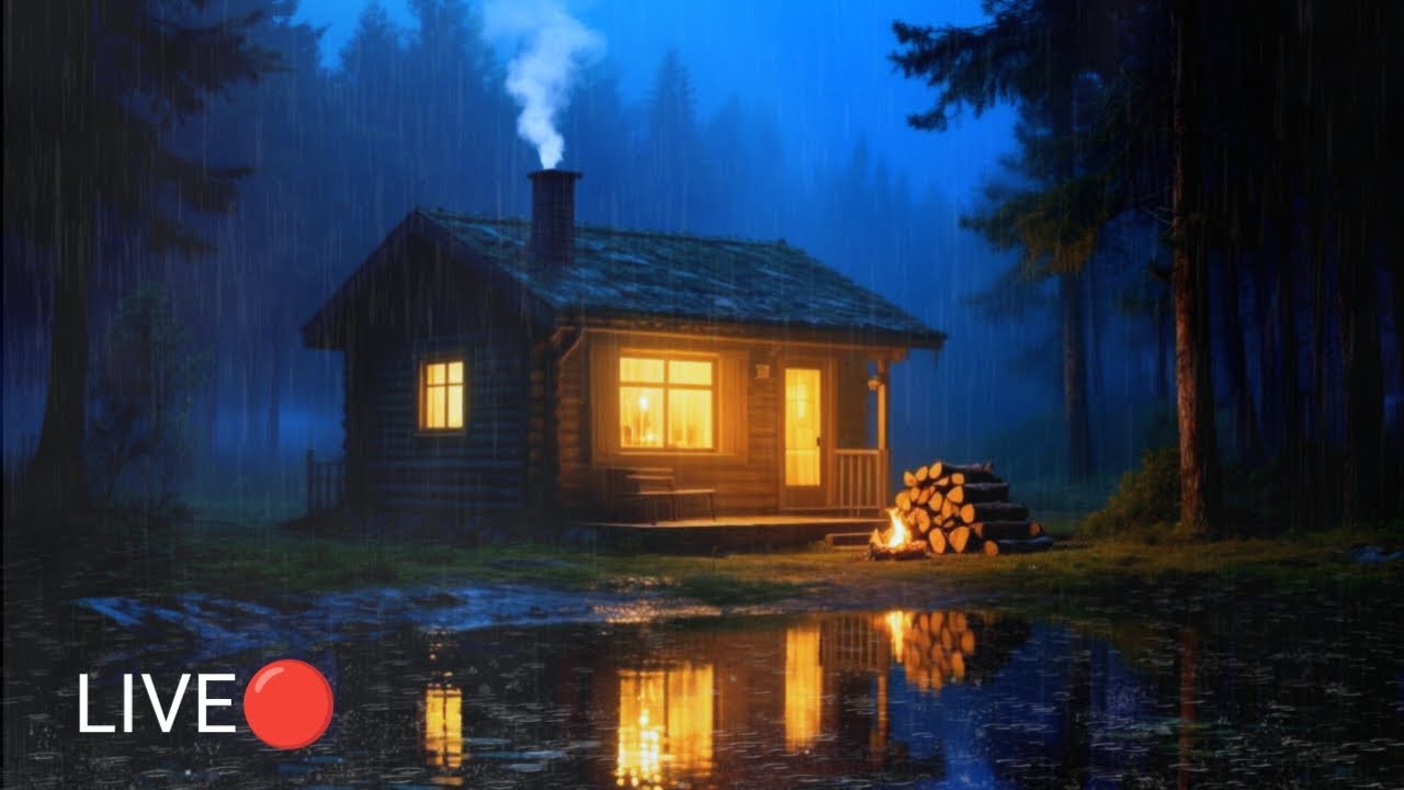 (No Ads) Cozy Rain at Night – Relaxing Forest Cabin Ambience for Deep ...