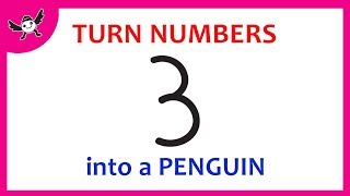 How To Turn Numbers 3 into Cartoon PENGUIN – Learn Drawing Art on Paper for Kids ✔