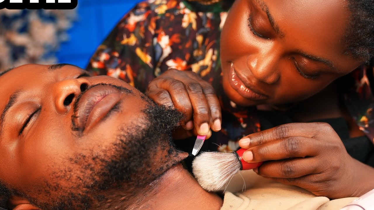 ASMR relaxing beard nitpicking,neck massage,gum chewing ingrown hair pullout, ear and nape massage 