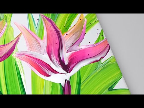 (911) Painting Tropical Flowers | Easy painting ideas | Fluid Acrylic | Designer Gemma77