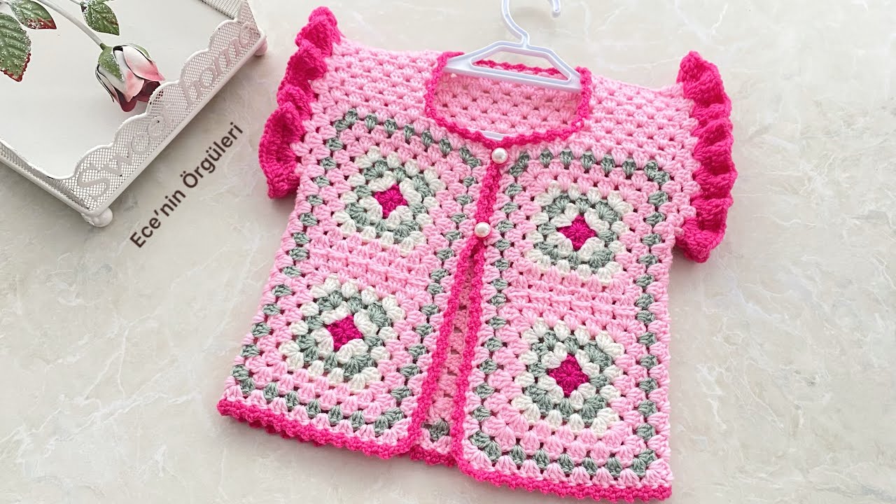 Crochet Motif Baby Girl Vest Sweater/Tığ işi Motifli Kız Bebek Yeleği/6-12 ay