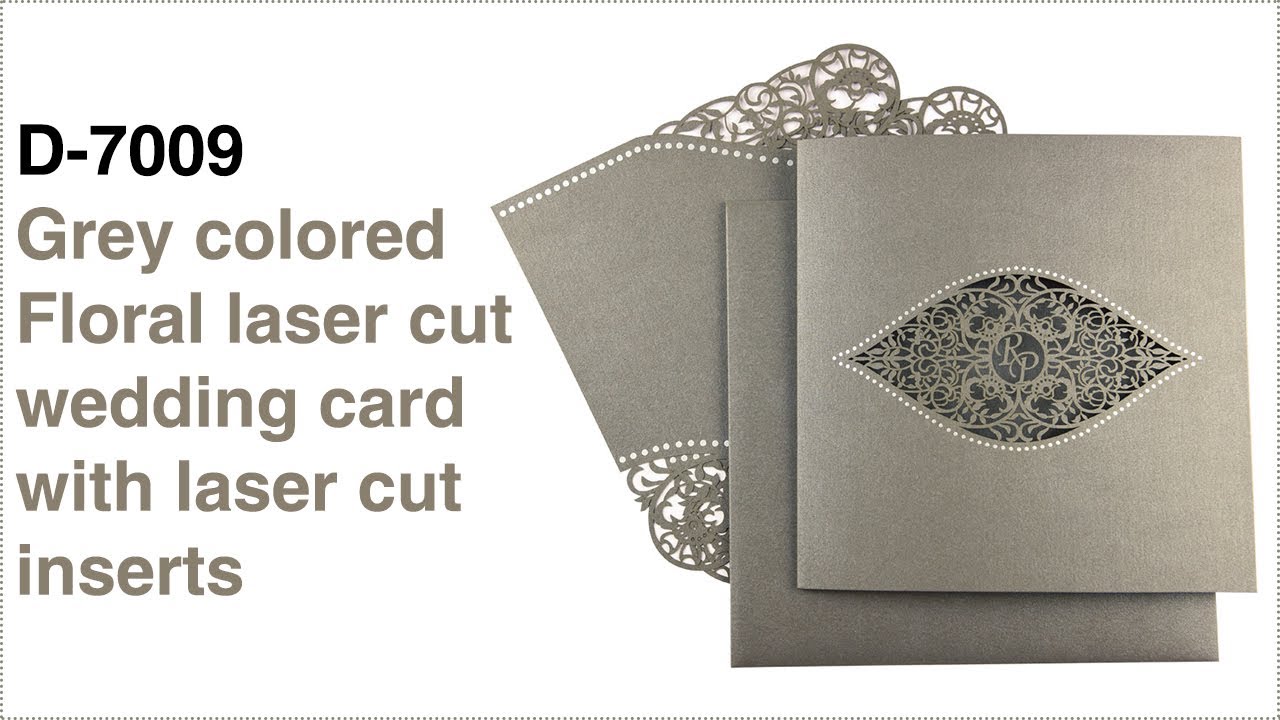 Grey colored floral laser cut invitations with laser cut inserts. D7009 YouTube