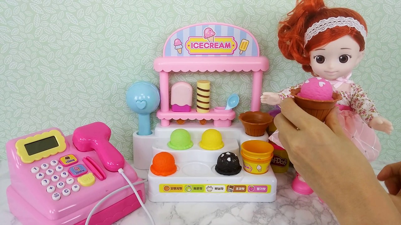 Baby Doll Icecream shop Play Doh market toys boneka es 