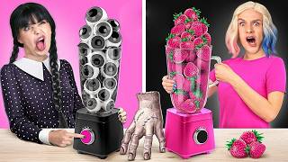 Wednesday & Enid Stuck in Jail! *PINK VS BLACK Food Challenge*