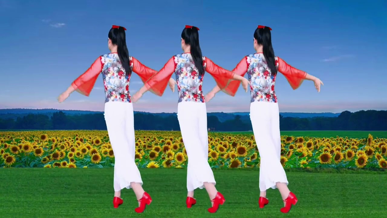 怀旧金曲广场舞《红花襟上插》背面演示完整版#零基础学舞蹈