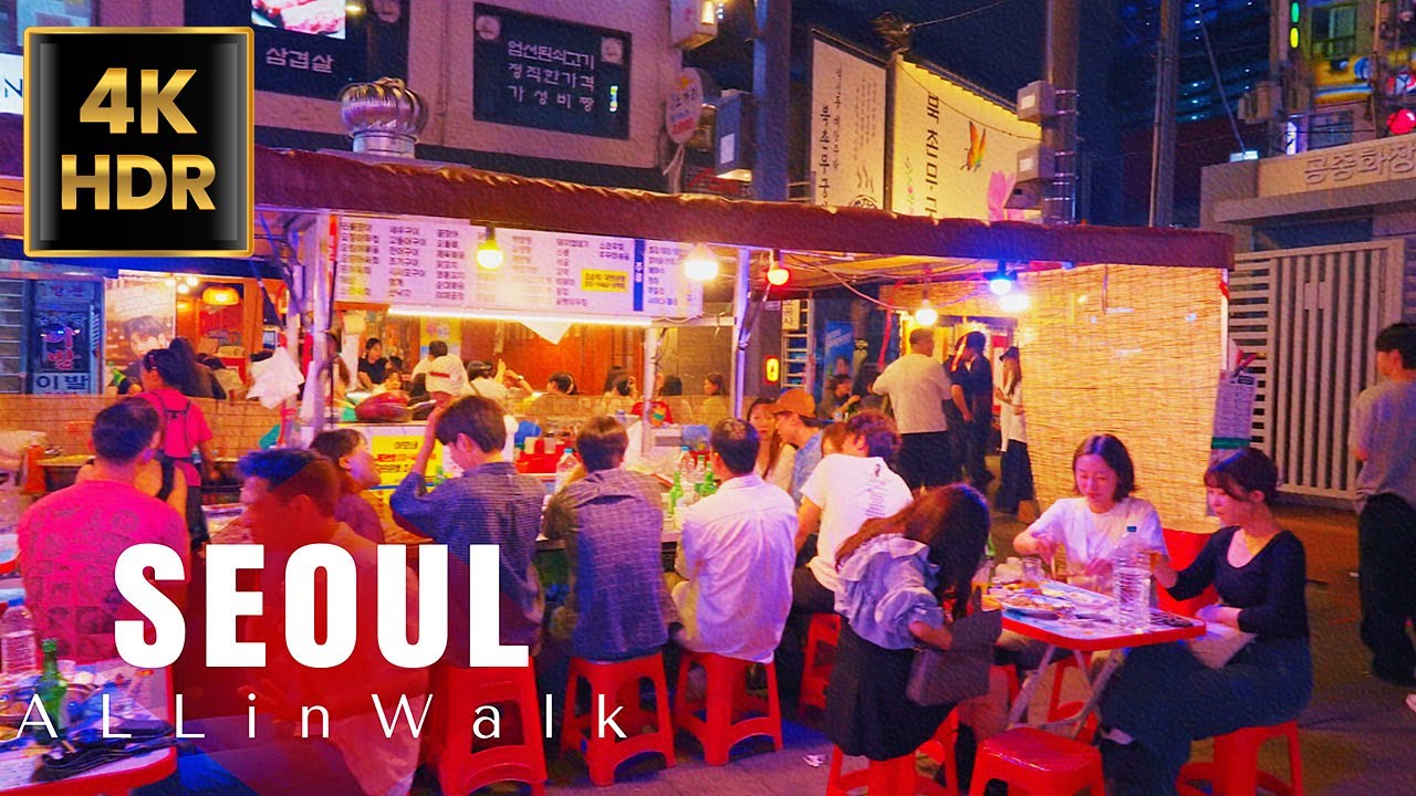 4K Seoul Night Walk - Jongno Pocha Street / Cheonggyecheon / Myeongdong | Korea | 4K HDR | 4K Walk