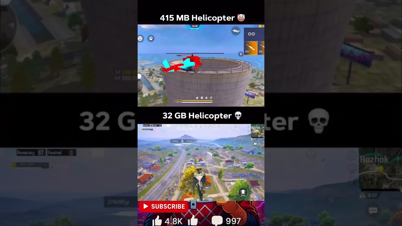 415MB Helicopter vs 32GB Helicopter 😭💔 | BGMI vs Free Fire Funny