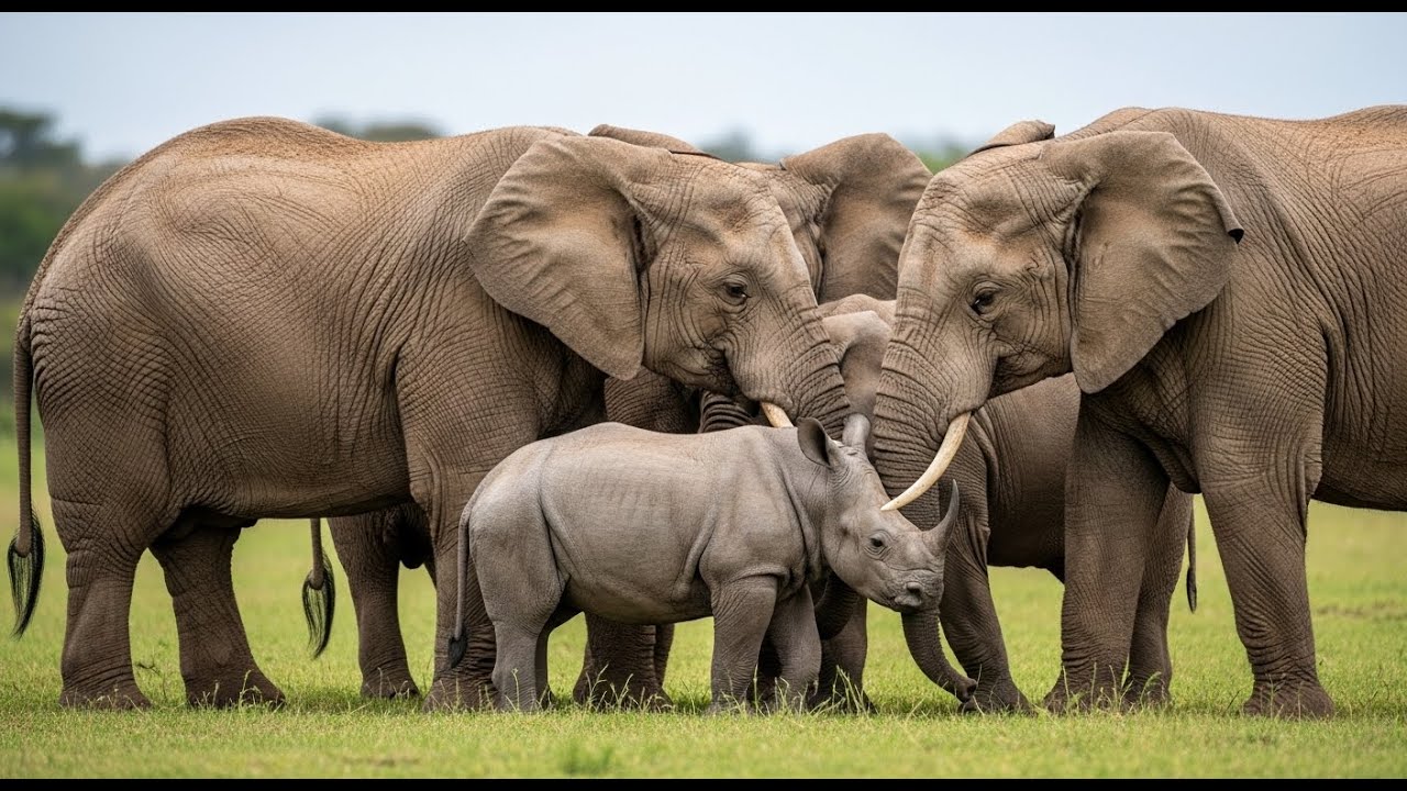 “Elephants and Orphaned Rhinos: Rare Interspecies Interactions in the Wild”