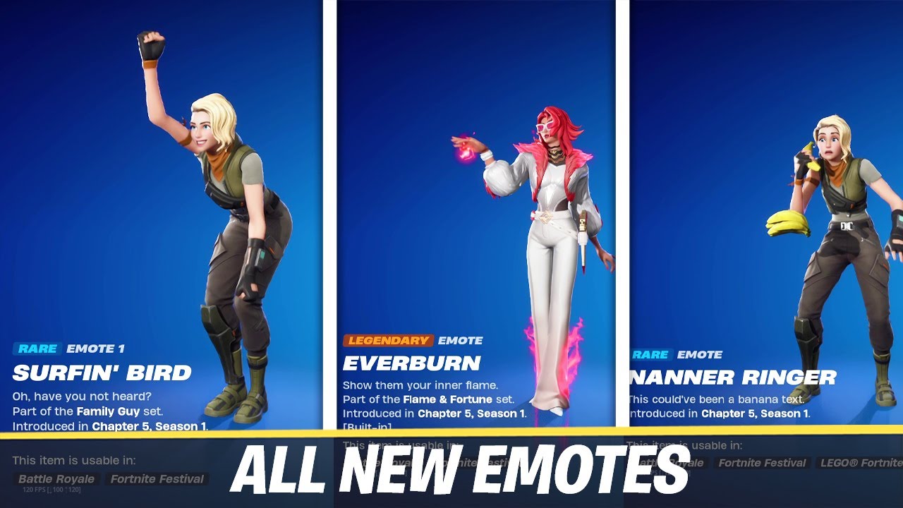 *NEW* All Fortnite Chapter 5 Season 1 Leaked Emotes (EVERBURN, NANA