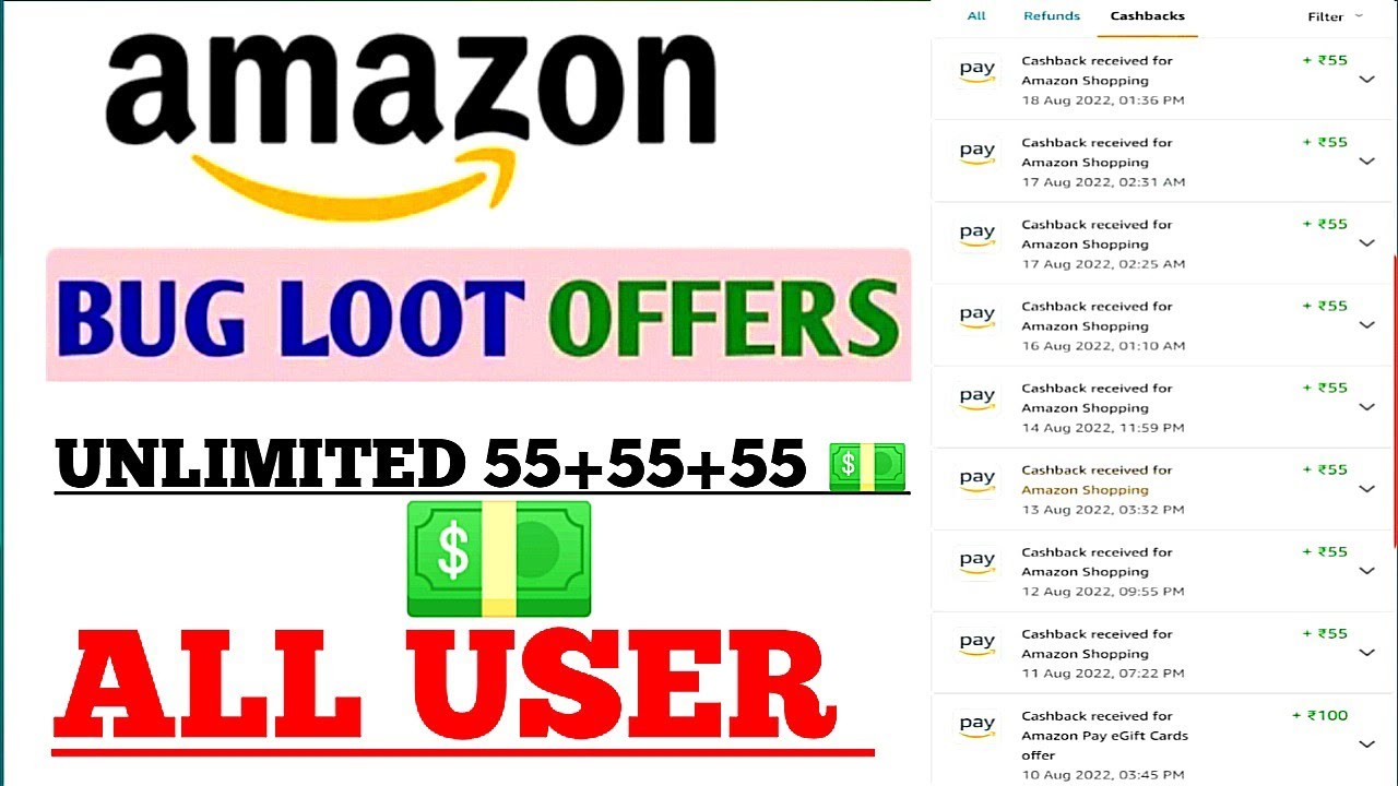 Amazon Bug Ultimate Cashback 💰 55+55+55+55.. All 💥 Users 2022
