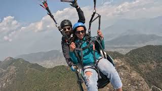 Flying paragliding in Pokhara, Nepal.