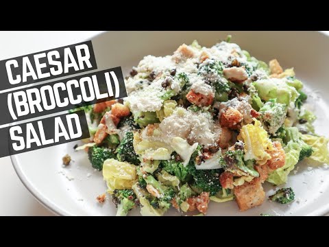 Broccoli Caesar salad with tahini Caesar dressing, from the video