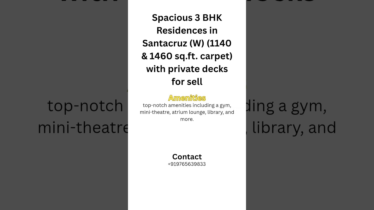 3BHK Santacruz West with all amenities for sell- Buy Now 