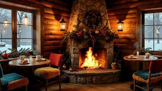 Warm Winter Café Fireplace Ambience – Cozy Cabin Coffee Shop Sounds & Gentle Crackling Fire