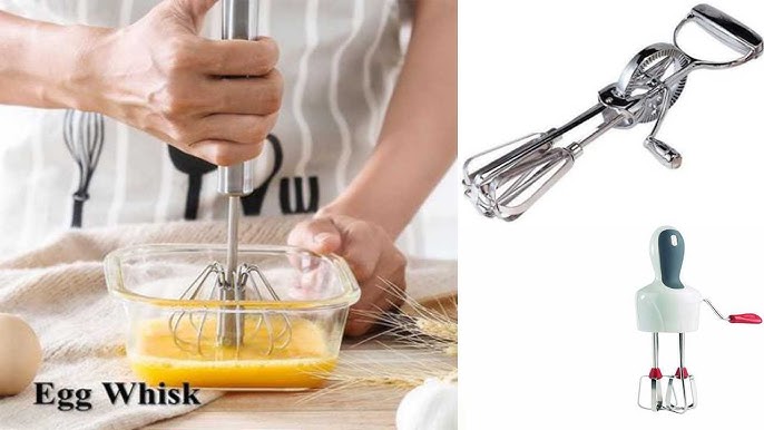 Manual Egg Beater, Hand Mixer Egg Beater Stainless Steel Plastic Hand Crank  Autorotation Effort Saving Manual Hand Mixer for Home Kitchen