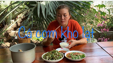 Bữa cơm đơn giản , Cá cơm mồm kho lạt ăn với rau muống bóp gỏi xoài chua