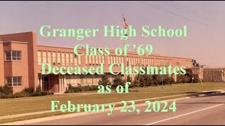 Granger High Class of '69 deceased classmates as of February 23, 2023
