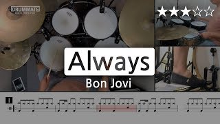 044 | Always - Bon Jovi  (★★★☆☆) Pop Drum Cover (Score, Lessons, Tutorial) | DRUMMATE chords