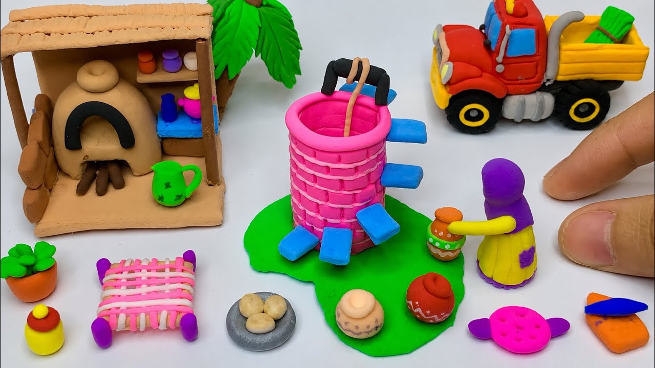 DIY How to make polymer clay miniature village house, water well ...