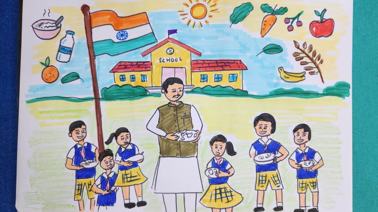 PM Poshan Yojana Drawing / PM Poshan drawing easy / PM poshan poster for competition 