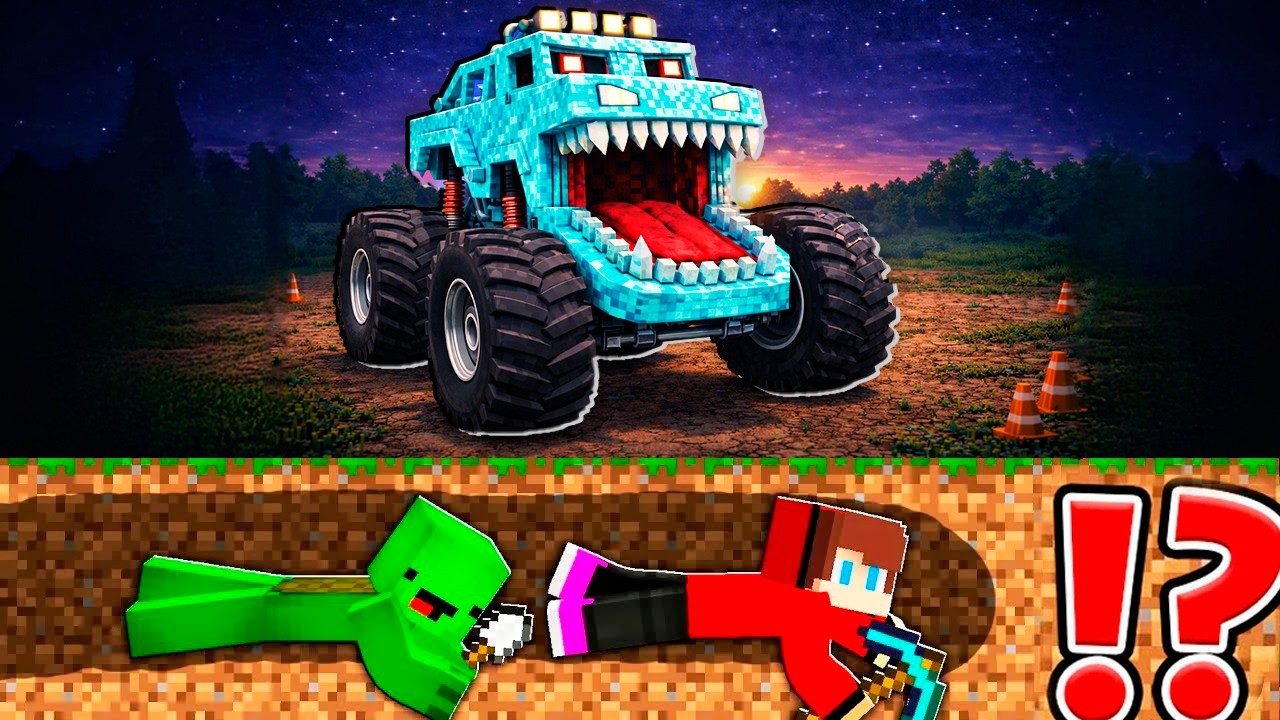Why Mikey and JJ hiding underground From GIANT MONSTER TRUCK CAR ? - in Minecraft Maizen
