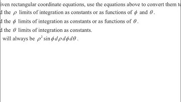 Math 2110 14.7 Spherical Coordinates