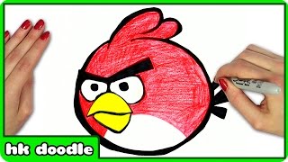 How To Draw ANGRY BIRDS - Easy Red Angry Bird Step by Step Drawing Tutorial by HooplaKidz Doodle