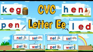 CVC Words for Kindergarten| Letter Ee Sounds | Basic Reading
