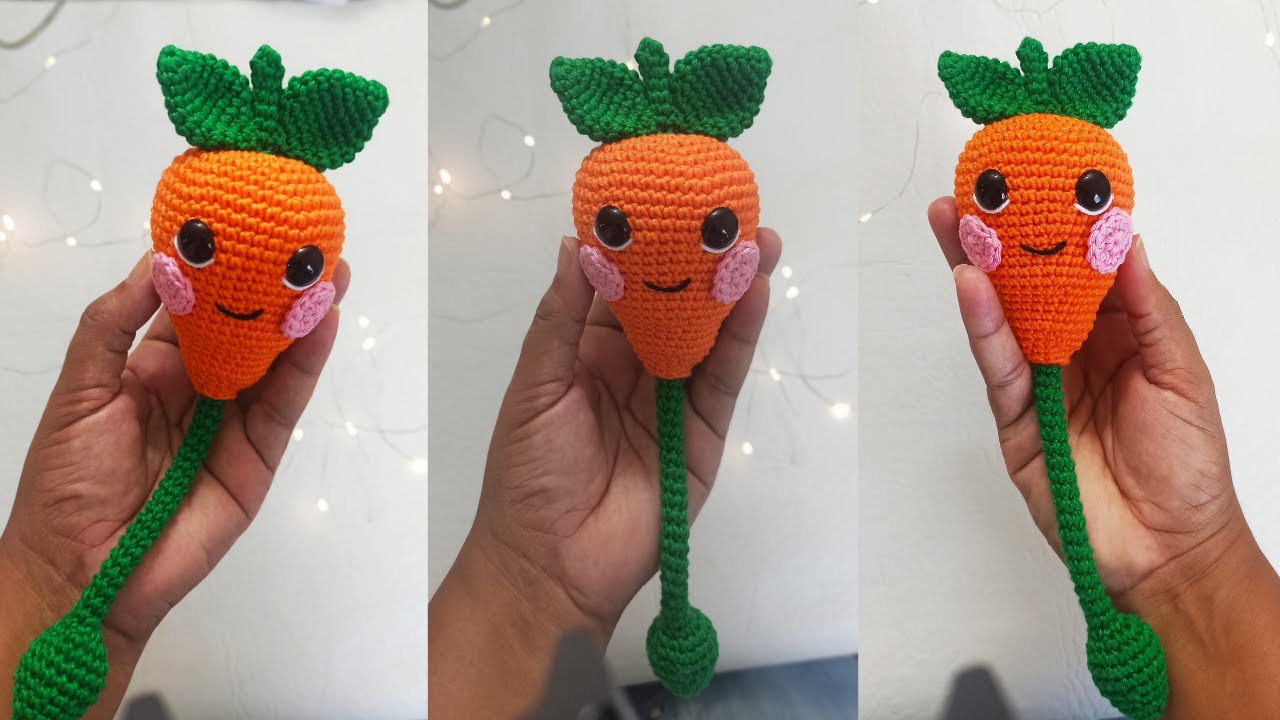Brinquedo que estica, cenourinha sensorial em amigurumi.