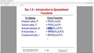 Engineering Economics - Spreadsheet Functions