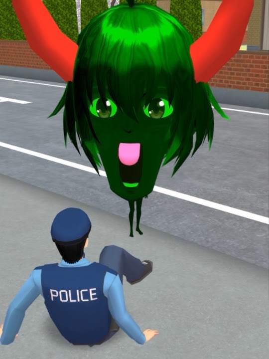 Yuta Hantu running on the road and police Man laughing 🤣#sakuraschoolsimulator #shorts #cartoon