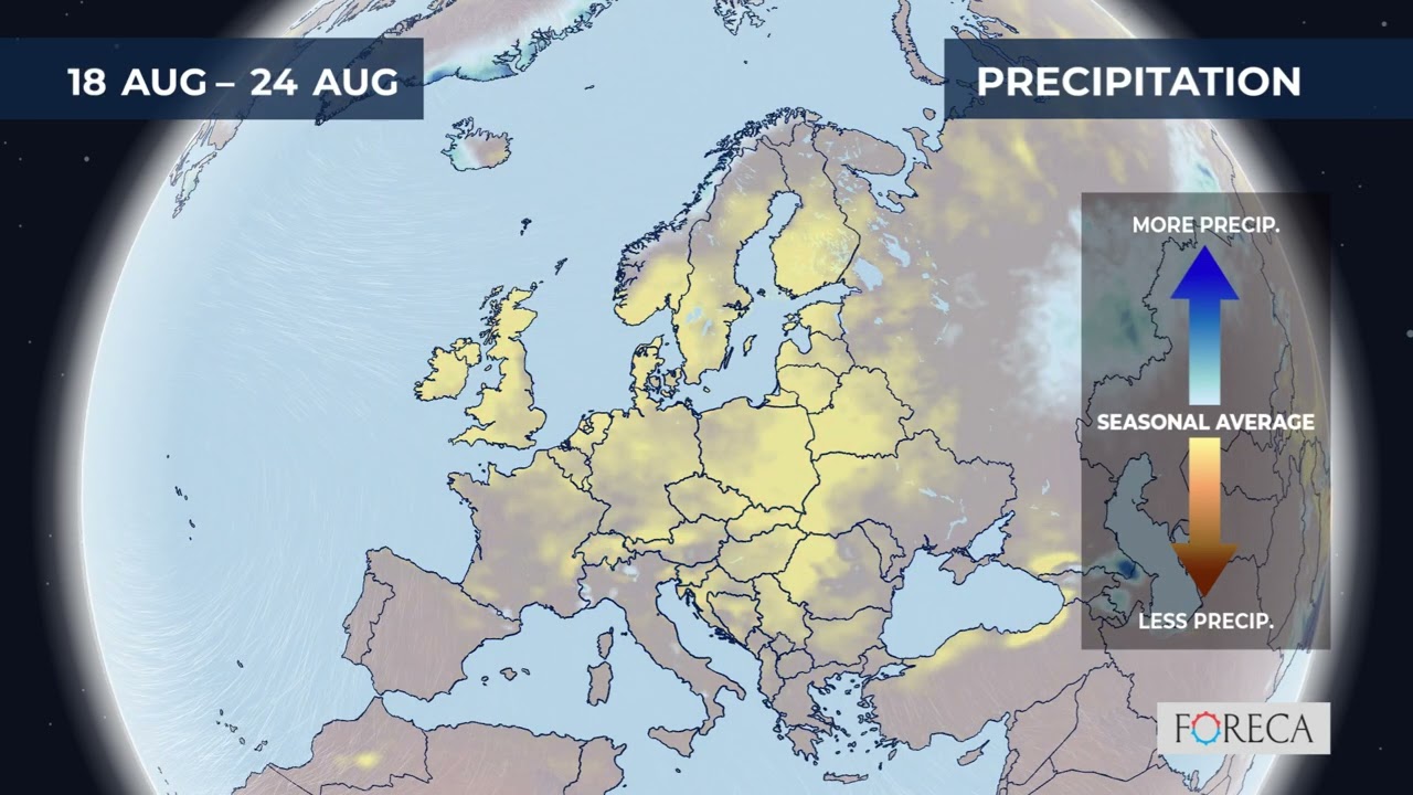 Monthly precipitation forecast for Europe 6/8/2025