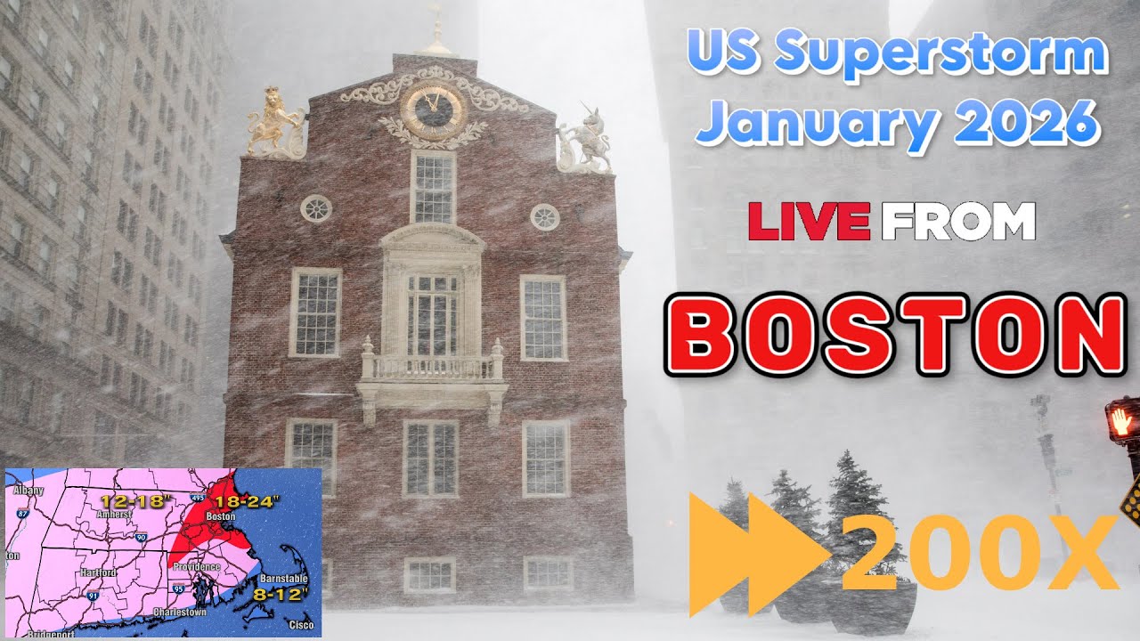 ⏩ 200x Time Lapse of the U.S. SUPERSTORM January 2026 Live 360° Weather Stream from Boston [Beta]