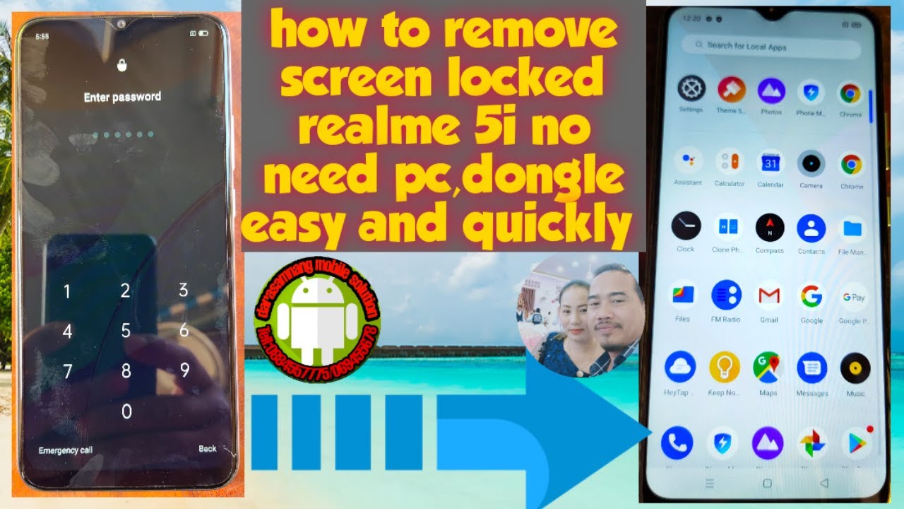 how to remove/unlock passcode/password/screen locked realme 5i rmx2030