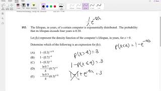 SOA Exam P Question 193 | Exponential Distribution