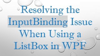 Resolving the InputBinding Issue When Using a ListBox in WPF Wealth