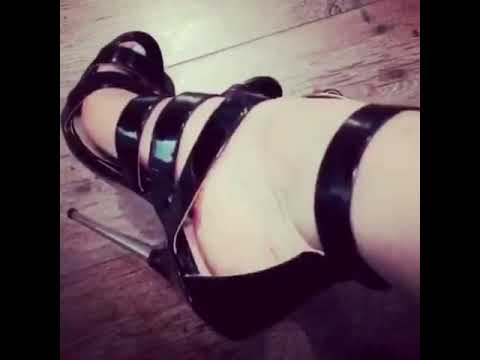 Wearing black strappy mega high heels! 🖤 these heels are dangerous! 🖤