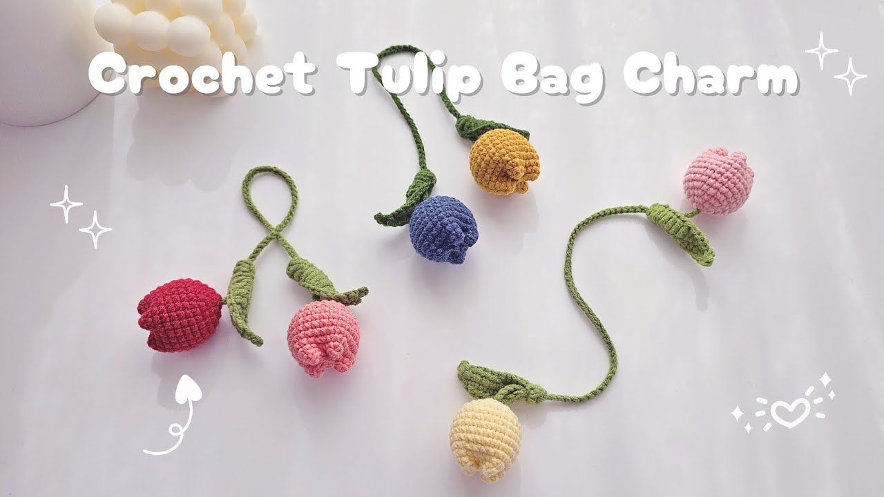 How to crochet tulip bag charm 🌷 Tulip amigurumi keychain