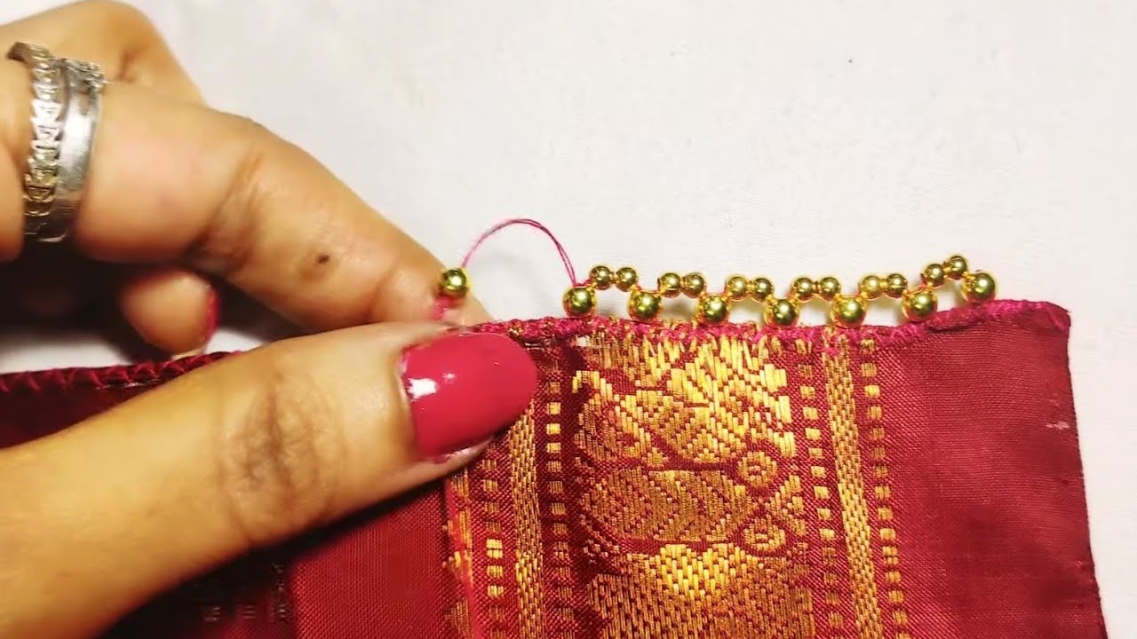 normal needle kuchu design new, #beads #border #saree kuchu design // Nandana Creations //