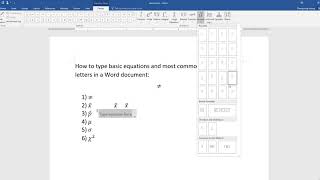 How to type Greek letters in word document
