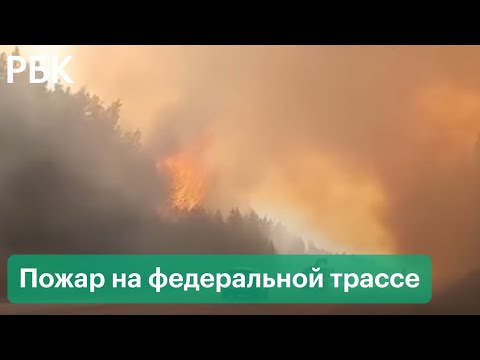 Из-за мощного лесного пожара перекрыли федеральную трассу Пермь — Екатеринбург. Кадры горящего леса