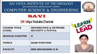 Details INS17CS743 MODULE II HASH FUNCTION LECTURE 2 Update